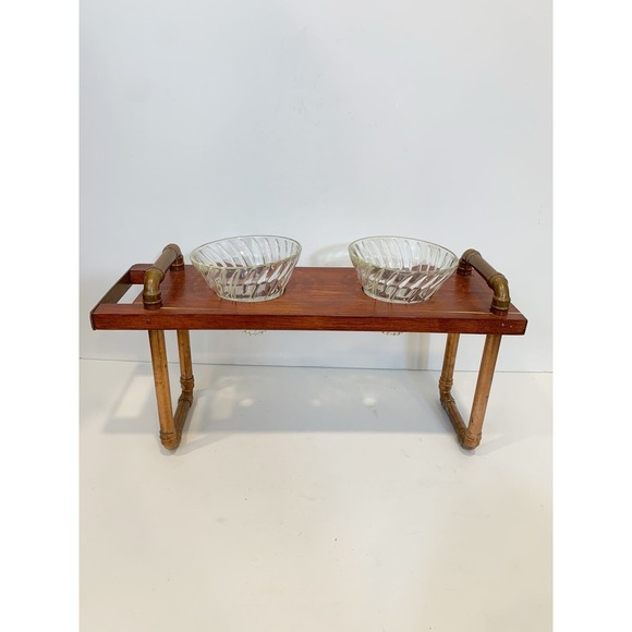 None Other - Dual Coffee Pour Over Stand Wood Glass and Copper Metal